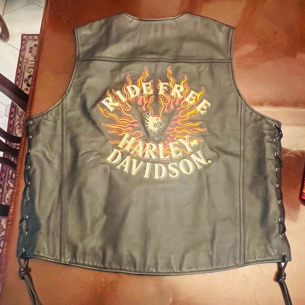 Harley Davidson RIDE FREE Flaming Eagle Leather Vest XL
